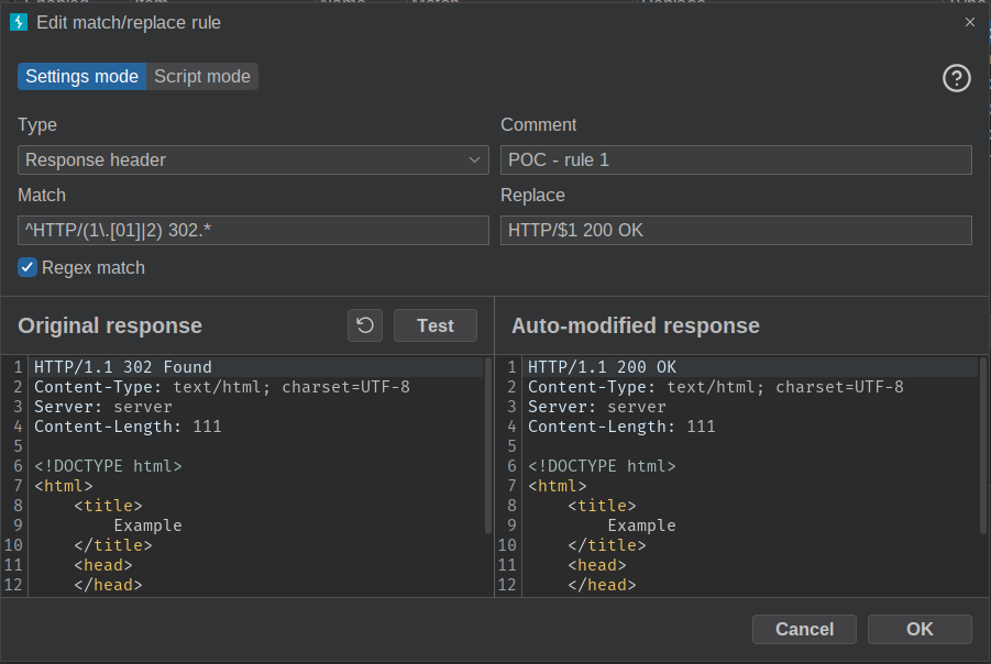 Burp Match & Replace rule